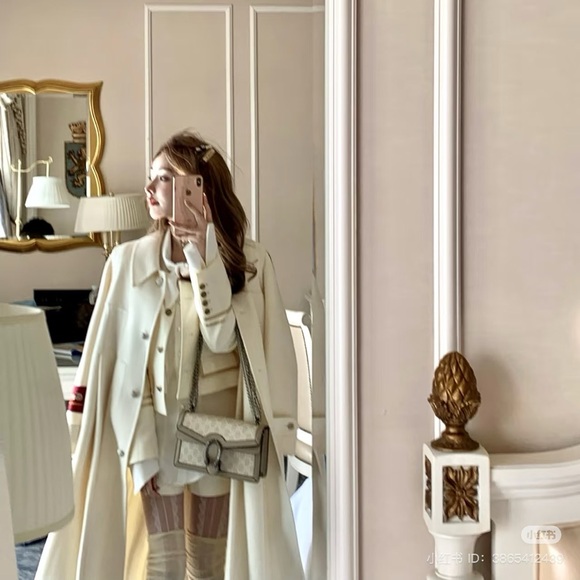 wool coat crystal cream long plutocrat - Picture 4 of 8